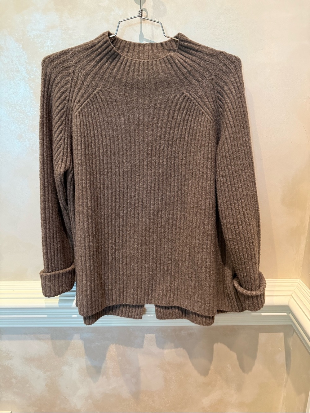 Women's Ribbed Crewneck Sweater in Taupe